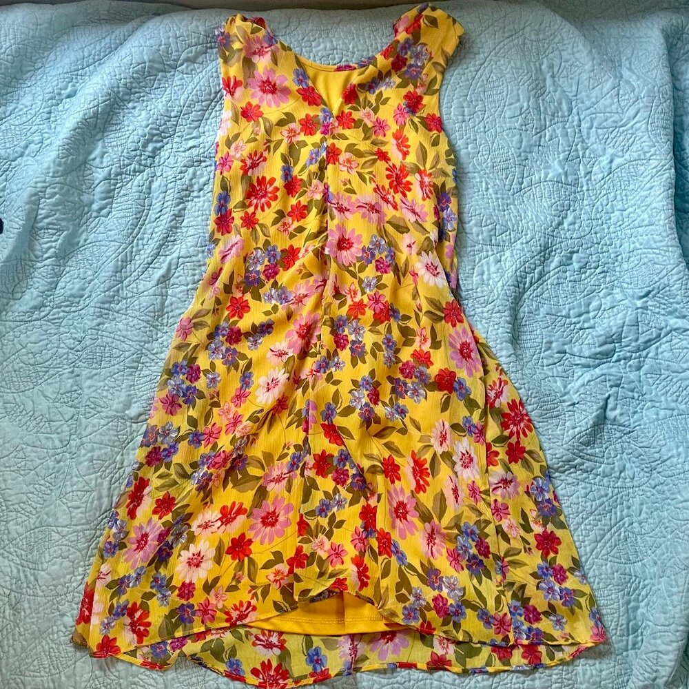 Yellow, floral Calvin Klein dress, size 4